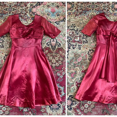 Vintage 1950s brick red satin dress for costume, some flaws | ‘50s party dress, rayon satin, S 
