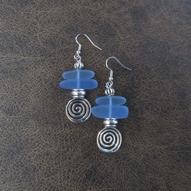 Frosted glass spiral vortex earrings 