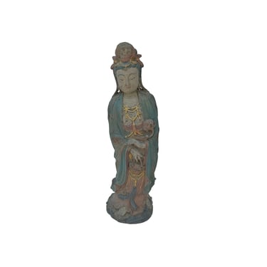 Vintage Rustic Wood Standing Bodhisattva Guan Yin Buddha Statue ws3590E 
