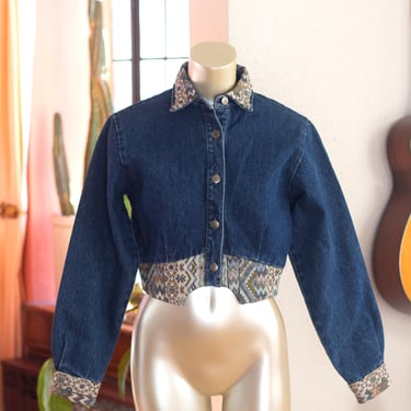 Vintage Western Jean Jacket - 1990s - Cropped - Tapestry Jacket - Western Ethics 