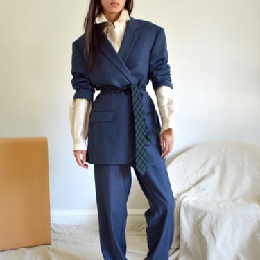 hugo boss cashmere/wool flannel blue pinstriped menswear two piece suit / 46R 