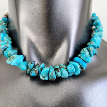 Vintage Turquoise Nugget Choker~Blue Turquoise & Sterling 925~Gifts for Her! 