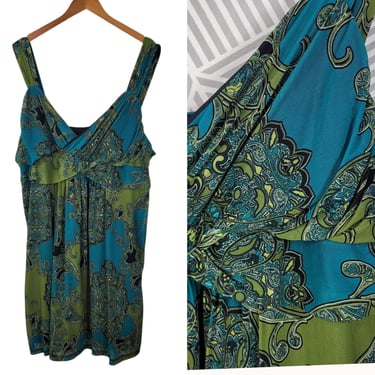 Vtg Y2K Plus size 3X 22/24W Dress Midi Stretch Back Pinup Wrap Top Teal Green 