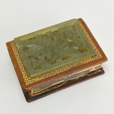 Vintage Chinese Hand Carved Green Jade Piece Matchbook Cover Holder Book Asian 