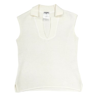 Chanel Cream Logo Cropped Polo Tank