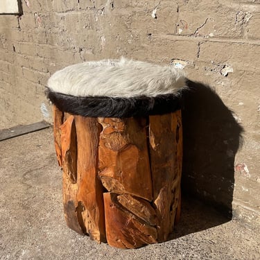 Rustic Stool with Fur Top