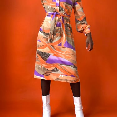 70s Coral Print Dress