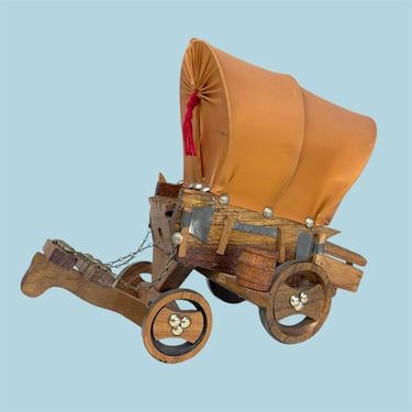 Vintage Covered Wagon Lamp Retro 1970s Handmade + Stage Coach + Americana + Folk + Wood + Rustic + Table or Accent Lamp + Mood Lighting 