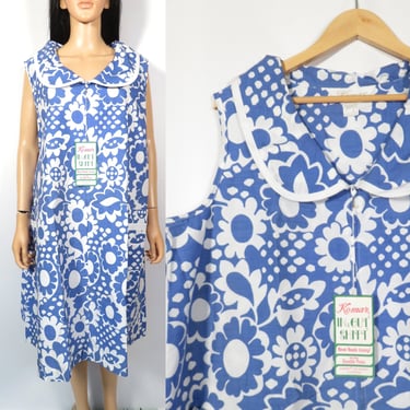 Vintage 60s Plus Size Deadstock Flower Power House Dress Made In USA Size 3X 