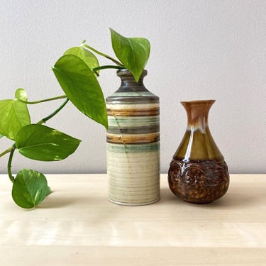 choice vintage pottery Hosley ceramic bottle cruet - Napcoware earthy colors brown green vase 