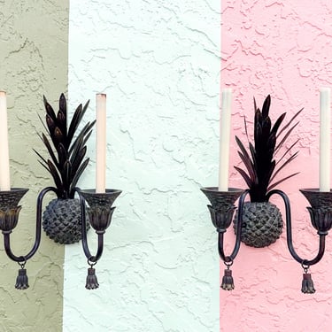 Pair of Tole Pineapple and Tassel Wall Sconces