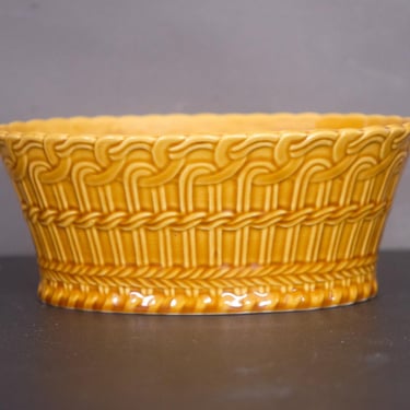 Vintage K&G Luneville France Majolica Yellow Glazed Basketweave Pie Dish  | Oval Casserole Dish 