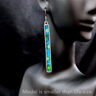 Long Silver Painted Dangles - Blue Green