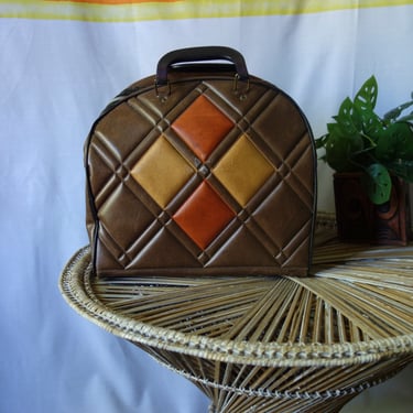 Retro 70s bowling bag bag, vintage vinyl brown, orange, yellow groovy 1970s home or bar decor, man cave display, gift for bowler or the dude 