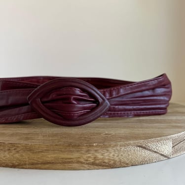 Vintage 1970s Wine Red Genuine Leather Wrap Wide Belt - S/M 