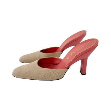 Prada Pink + Beige Canvas Heels