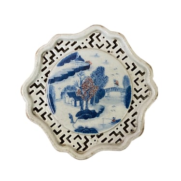 Chinese Blue White Scenery Porcelain Coaster Stand Soap Holder ws2232E 