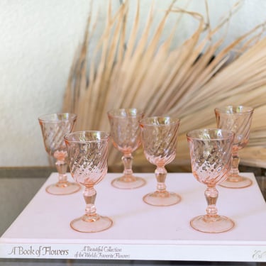 Set of 6 Vintage Arcoroc France Pink Cordial Glasses, Rosaline Vintage Barware 
