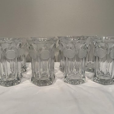 8 Vintage Fostoria Coin Cocktail Bar Glasses, Heavy Iced Tea Tumblers, 