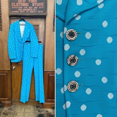 Vintage 1960’s Ultimate Mod Soul Pimp Disco Poly Knit Two Piece Suit, Sportcoat Jacket, Pants, Two Piece Set, 1960s Suit, Polka Dot, Mod, 