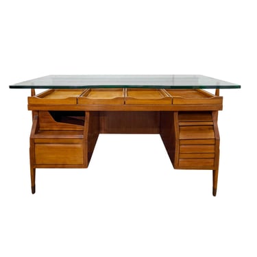 Ico Parisi Attributed Sculptural Desk With Glass Top 1950s