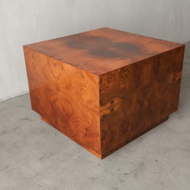 Mid Century Burl Cube Table by Milo Baughman 