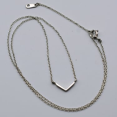 Minimalist 90's 925 silver chevron affixed pendant, dainty sterling vee rolo chain layering necklace 