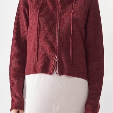 Asymmetric Hooded Wool Blend Knit Cardigan