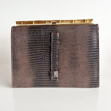 1960s Brown Reptile Bamboo Clutch