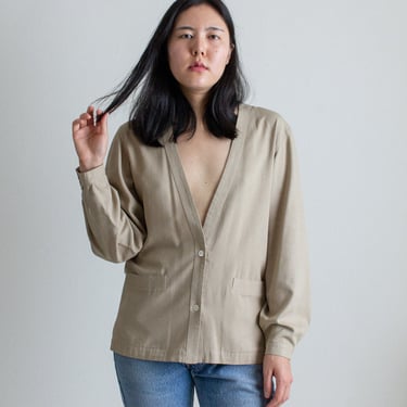 Vintage light brown silk pleated back blouse // M (2276) 
