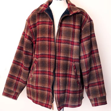 Vintage 70s Plaid Jacket Womens 13 Talon Zip Wool Sears Jr