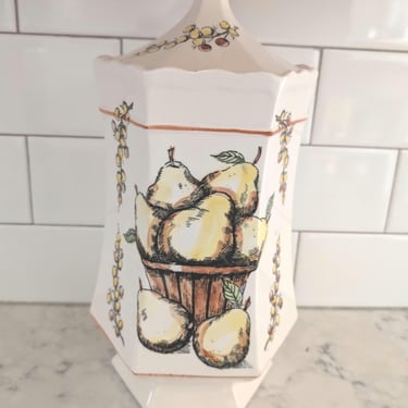 Vintage 1980s shafford Bennington square ceramic canister with paired details retro kitchen 
