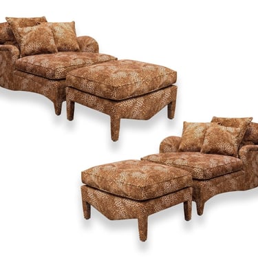 Pair of Donghia Leopard Print Left and Right Hand Chaise with Matching Ottomans 
