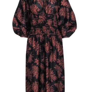 Rebecca Taylor - Black w/ Brown Floral Print Long Sleeve Dress Sz XS