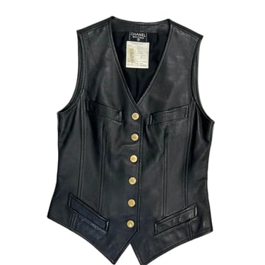 Chanel Black Leather Logo Vest