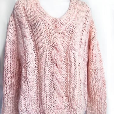 Pink ITALY MOHAIR Famelia Frappe Wool Sweater Vintage Pullover Soft Pink Hand Made 