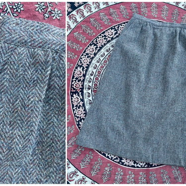 Vintage ‘80s dove gray herringbone tweed skirt | classic wool midi skirt, M 