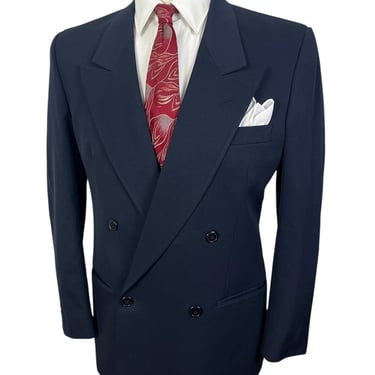 Vintage 1980s/1990s UNGARO Wool Double-Breasted Navy Blazer ~ size 38 S ~ jacket / sport coat ~ 