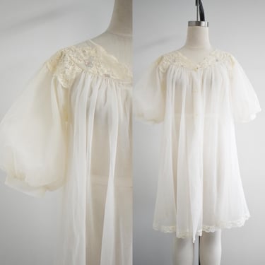 1960s Shadowline Cream Chiffon Robe 