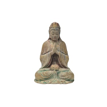 Fade Color Rustic Wood Sitting Bodhisattva Buddha Statue JK314E 