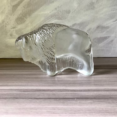 Vintage Circa 1979 Viking Studio Art Glass Satin Crystal Buffalo Figurine #7958, New with Tag, Handmade in USA 
