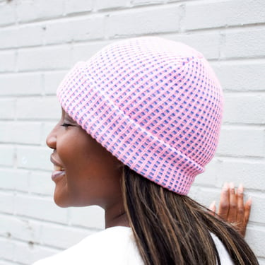 Grid Knit Beanie in Pink