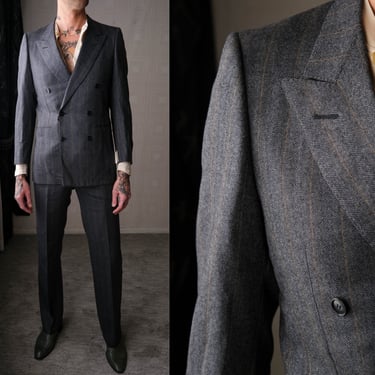 Vintage 80s CHRISTIAN DIOR Herringbone Stipe Wool Double Breasted Suit Unworn w/ Original Tags | Made in Italy | 1980s DIOR Designer Suit 
