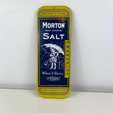 Vintage Morton Salt Metal Wall Thermometer, Vintage Morton Salt Girl Advertising, When it rains it Pours, Morton Salt Co Chicago, Old metal 