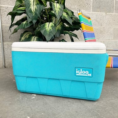 Vintage Igloo Cooler Retro 1990s Ice Chest + Teal Blue and White + 36 Quarts + Insulated + Portable + Outdoors + Storage 