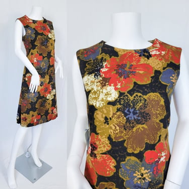 1960's Cotton Autumnal Floral Print Shift Dress I Sz Med I Deadstock NOS I Adrian Tabin 