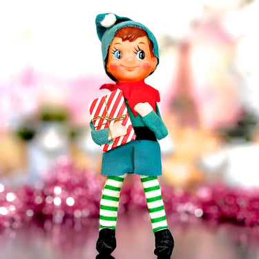 VINTAGE: 1950's - Christmas Pixie Elf Ornament - Felt Elf - Holidays 