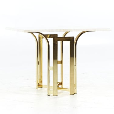 Henredon Mid Century Brass and Travertine Side Table - mcm 