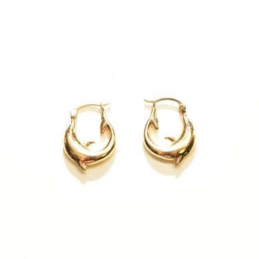 14K Yellow Gold Dolphin Hoops, Small Gold Dolphin Hoop Earrings, Cute Mini Oval Hoops, 21mm 