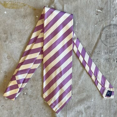 Vintage 1970s Polo Ralph Lauren Paul Stuart Lavender and Cream Weighted Silk Striped Necktie 